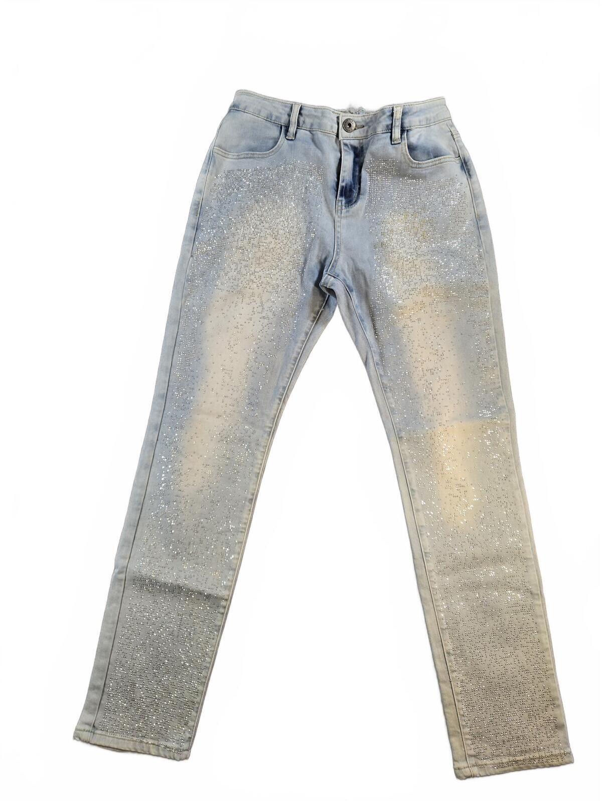 Cartise Designer Rhinestone Denim Jeans Sz 8 Y2k Cowgirl